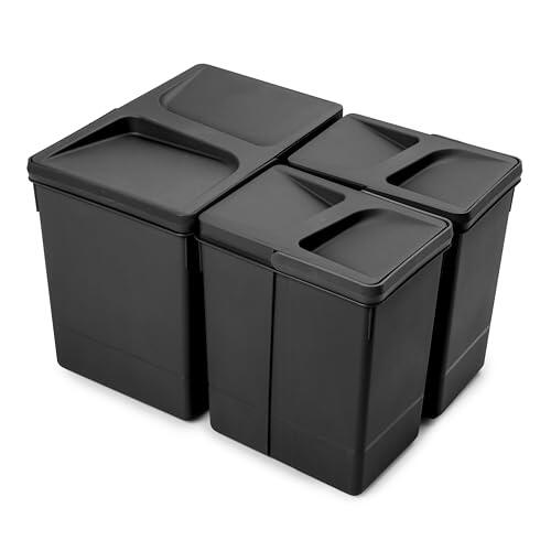 EMUCA - Contenedores para cajón de cocina, H 266 mm (1x15L + 2x7L), Plástico negro