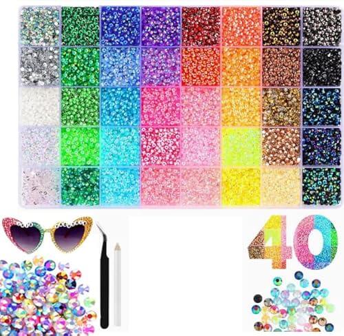 32000 piezas de piedras brillantes para uñas, kit de 40 colores de 3 mm de piedras de brillo, piedras de strass en gel para manualidades, arte de uñas, pedrería plana, con pinza y lápiz para pintar