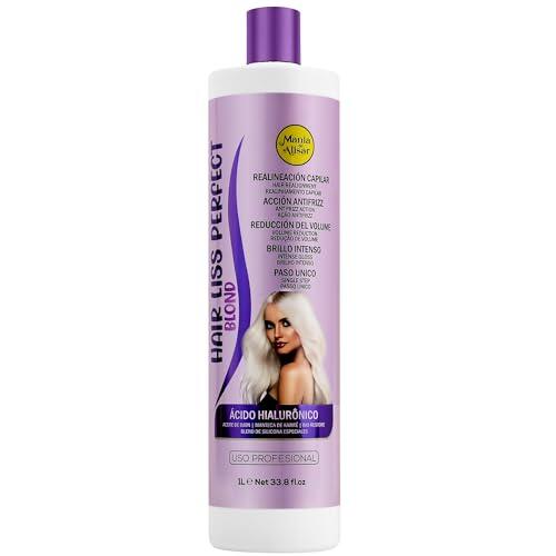 Keratina Blond Matizadora, Alisado Brasileño Profesional Sin Formaldehído 1000 ml para Cabello Rubio y Decolorado – Con Ácido Hialurónico, Bio Restore, Aceite de Ojón y Manteca de Karité.
