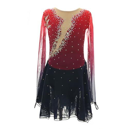Vestido De Patinaje Artístico For Niñas Y Mujeres, Vestidos De Patinaje Sobre Hielo For Competición, Ropa De Baile De Manga Larga Con Gancho For Dedos(XXL)