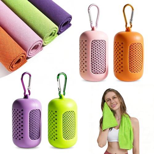 AONAT Toalla Refrescante 4 Unidades,Cooling Towel Toalla Refrigerante Microfibra Secado Rápido,Efecto Frío Instantáneo,Toalla Deportiva para Fitness Gym Running 30x90 cm con Funda