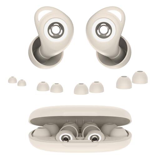 Tapones Oidos Ruido Dormir, Cancelación de Ruido de 45 dB, Tapones Oidos Rreutilizables de Silicona Blanda, 4 Tamaños (XS/S/M/L), Tapones Adecuados para Dormir, Viajar, Concentrarse o Concierto, Beige