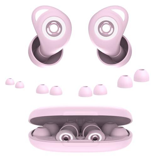 Tapones Oidos Ruido Dormir, Cancelación de Ruido de 45 dB, Tapones Oidos Rreutilizables de Silicona Blanda, 4 Tamaños (XS/S/M/L), Tapones Adecuados para Dormir, Viajar, Concentrarse o Concierto, Rosa