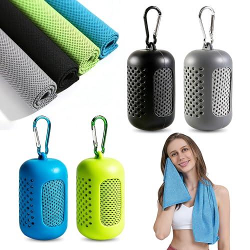 AONAT Toalla Refrescante 4 Unidades,Cooling Towel Toalla Refrigerante Microfibra Secado Rápido,Efecto Frío Instantáneo,Toalla Deportiva para Fitness Gym Running 30x90 cm con Funda