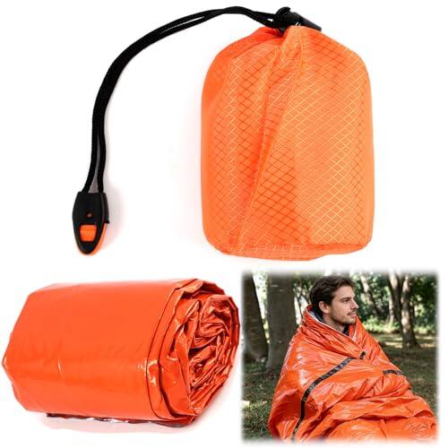 Kit de Supervivencia y Emergencia, Cámping, Saco Térmico de Emergencia, Silbato, para Senderismo, Acampada, Emergencias en el Coche
