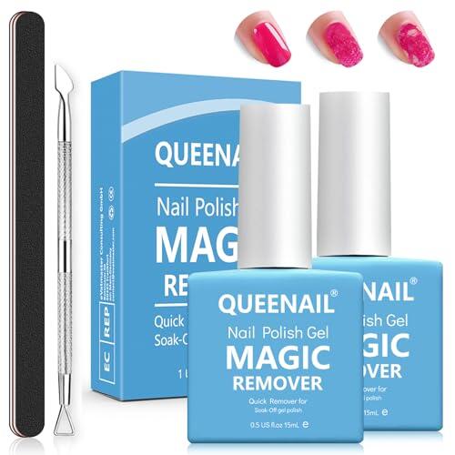 2 Piezas 15ml Removedor Esmalte Semipermanente, Nail Remover Quitaesmalte, Con Lima De Uñas y Empujador Cutícula, Quita Rápido y Fácil De Uñass Gel, Salón Uñas
