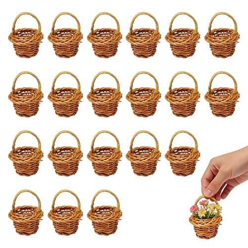 Junhonze 20 Piezas Cesta Mimbre PequeñA - Cestas De Mimbre Decorativas - Cestas De RatáN En Miniatura Con Asa, Adecuadas Para DecoracióN De Fiestas, DecoracióN De Mesas De Bodas, DecoracióNArtesanal