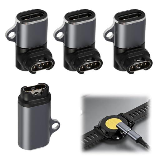 Juego de 4 adaptadores de carga USB-C para relojes Garmin – Compatible con Fenix 8/7/7X, Vivoactive, Forerunner, Venu, Epix Pro, Instinct y más – Resistente, portátil, eficiente y fácil de usar