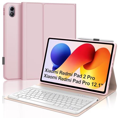 IVEOPPE Funda Teclado para XIAOMI Redmi Pad 2 Pro 2025/Redmi Pad Pro 2024 12.1", Capa Keyboard Español Ñ Desmontable Bluetooth con Portalápices, Rosa