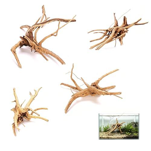 4 raíces de madera flotante de 15 – 20 cm, para decoración de terrarios | Decoración de madera para piscinas de reptiles, reptiles, decoración de madera