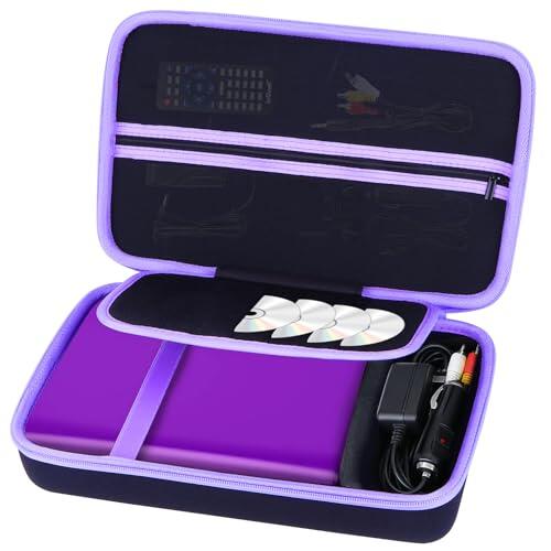 Lebakort Duro Viajar Caja Estuche Funda para Yoton 12,5"/YOOHOO 12,5"/GOnavidio 12"/Arafuna 12-12,5" /DBPOWER 12-12,5 "/WONNIE 12,5"/ieGeek 12,5" Reproductor de DVD portátil (Negro + Morado)