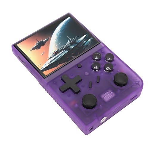 Dioche Consola de Video Portátil Consola de Juegos Portátil Retro Pantalla IPS de 3,5 Pulgadas Tarjeta de Memoria Incorporada de 64 GB Batería de 3000 MAh Compatible con 10 Emuladores (PURPLE)