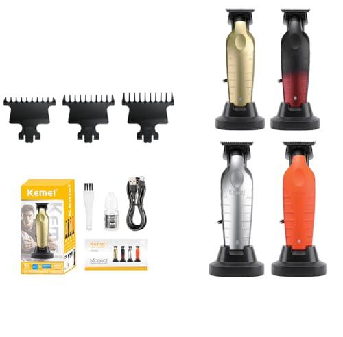 KEMEI 2099 Cortapelos Hombre Profesional, Recortadora de Barba T-Blade Cerámica, Larga Autonomía, Cortadora de Pelo Inalámbrica con Base de Carga, Trimmer para Fade, Contornos y Estilo(Dorado)