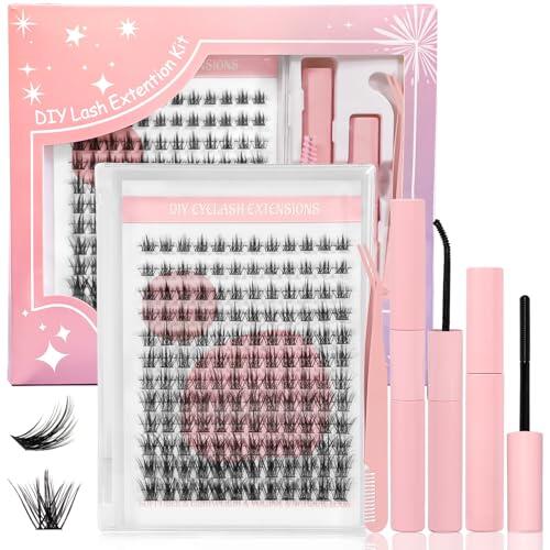 NXPZ 144 Pcs Kit de Extensiones de Pestañas, Reutilizables, Mezcla de Longitudes 8-16mm, Kit Completo con Adhesivo y Sellador 2 en 1, Removedor, Pinzas, Cepillo, DIY en Casa, para Principiantes