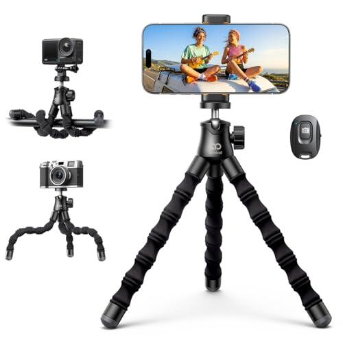 Lamicall Tripode para Móvil - [Ultraligero] Mini Tripode Portátil con Control Remoto Inalámbrico, 360°Rotación, Trípode Flexible con Tornillo 1/4'' y Zapata Fría para iPhone/Android/Cámara/para GoPro