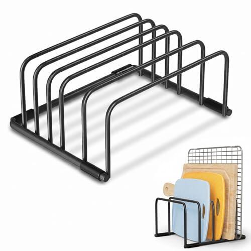 Dexpally 2 Piezas Soporte Bandejas Cocina Soporte Tabla Cocina De Metal, Organizador De Tabla De Cortar con 5 Compartimentos para Tapas De Ollas, Espátulas, Platos, Bandejas para Hornear
