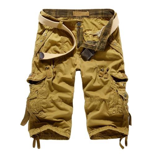 Pantalon Pirata Hombre Pantalones 3/4 Cargo con Múltiples Bolsillos Cuerda De Bombeo Pantalón Elásticos Transpirable Natural Playa Ligero Y Cómodo Pants Estilo Retros