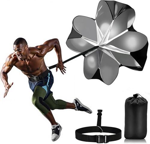 YEAMLTE Paracaídas de Resistencia de 56 Pulgadas para Entrenamiento de Velocidad, Paracaídas Deportivo con Correas Ajustables para Fútbol, Running, Sprint y Fitness (con cinturón de Cintura Separado)