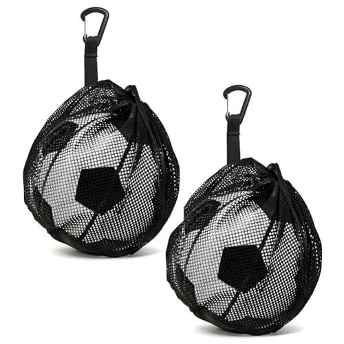 DVSWDMA 2PCS Saco de Pelota, Bolsa de Malla para Pelotas con Cordón y Gancho, Bolsa de Bola para Baloncesto, Fútbol, Voleibol, Niños y Adultos (Negro)