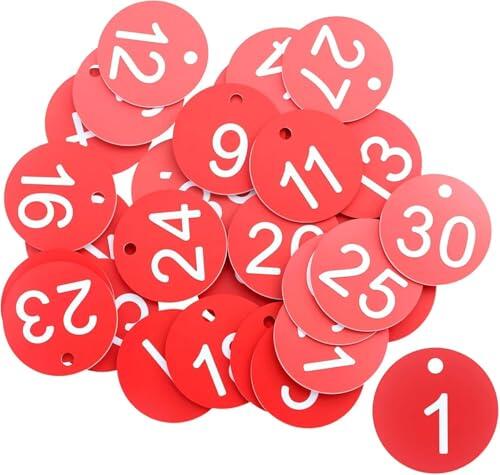 30 placas de matrícula de plástico redondas, 1-30 números, etiquetas de identificación con llaveros, llavero, impermeable, para hotel, casa de animales, gimnasio
