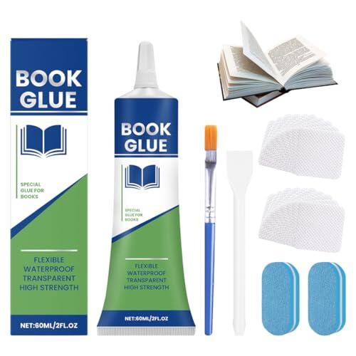 YAYNO 60ml Pegamento para encuadernación transparente Pegamento para libros, flexible, resistente al agua,pegamento extra fuerte, pegamento para reparación de libros, encuadernación, libro nook