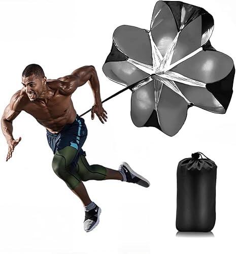 YEAMLTE Paracaídas de Resistencia de 56 Pulgadas para Entrenamiento de Velocidad, Paracaídas Deportivo con Correas Ajustables para Fútbol, Running, Sprint y Fitness (Negro (una Pieza))