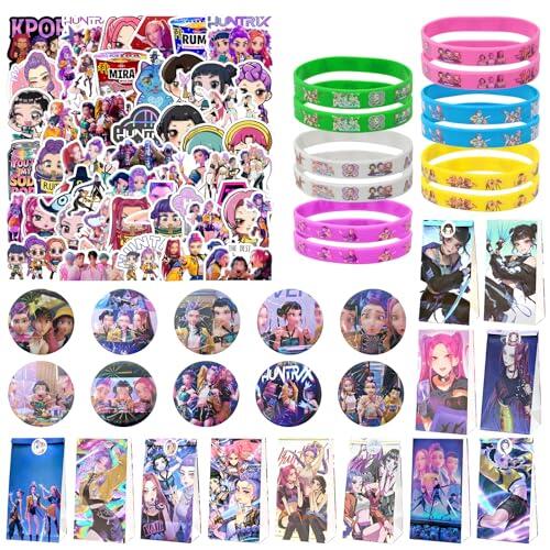 Mitgebsel Kindergeburtstag, 84 Stück Korean-Pop Gastgeschenke Party Mitbringsel Set mit Papiergeschenkenktüten Silikonarmbänder Button-Insignia Aufkleber Kleine Geschenke und Give Aways für Mädchen