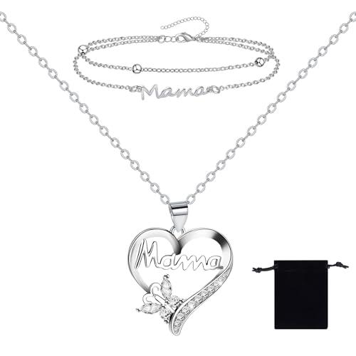 Fantasyon Regalos para Madres, Collar Mamá Pulsera Mamá, Regalo Dia De La Madre de Acero Inoxidable, Regalo Cumpleaños Mujer Mama Abuela San Valentín