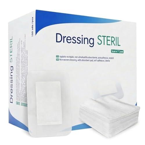 Pack 150 Unidades, 100 Apósitos Adhesivos Estériles Transpirables (5cm x 7,2cm) + 50 Gasas Esteriles de Tejido Sin Tejer (5cm x 5cm) Apositos Adhesivos Parches para Heridas Compresas de Curación