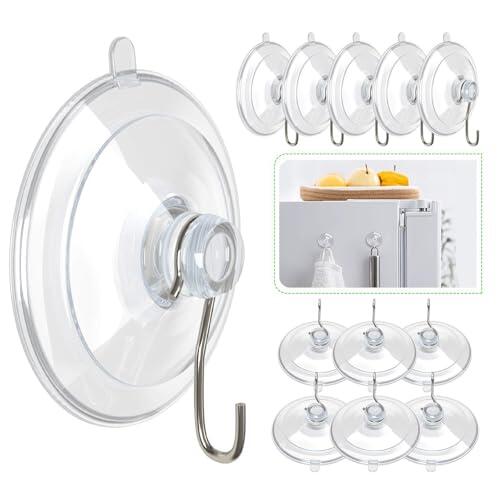 12 ganchos con ventosa, extrafuertes, 45 mm, transparentes, para ventanas, baños, cocinas, ventosas con ganchos sin taladrar, reutilizables, resistentes al agua para toalleros, decoración, cadena de