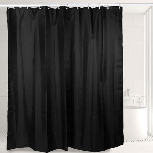 FTVOGUE Cortina de Ducha de Tela de Poliéster Negra Suave de Alta Densidad, Elegante Accesorio de Baño, 150x180 Cm para Uso Doméstico y Hotelero (150 * 180cm)