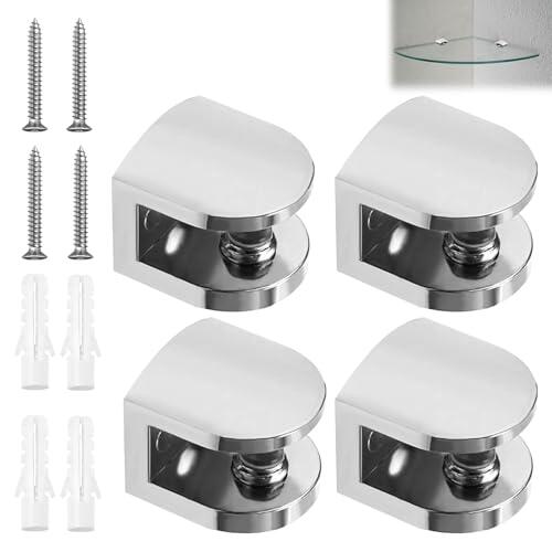 argtnayk 4 soportes para placas de cristal de acero inoxidable, montaje de aleación de zinc para placas de cristal de 6-8 mm, ideal para instalación de muebles y vitrinas comerciales, soporte robusto