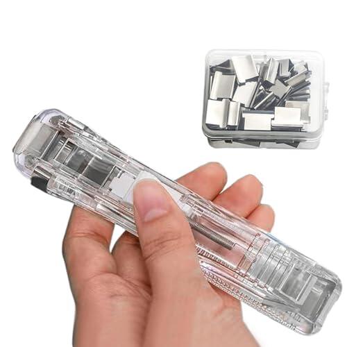 Grapadora portátil – Distribuidor clip archivador | Pinza manual a presión, incluye 50 abrazaderas reutilizables, dispensador de escritorio grapas, para casa, escuela, oficina, encuadernación de hojas