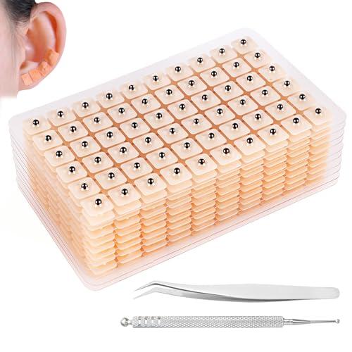 Stalora - Lote de 1200 semillas de oído acupuntura, natural vaccaria con pluma acupuntura y pinza, parche magnético para masaje y relajación