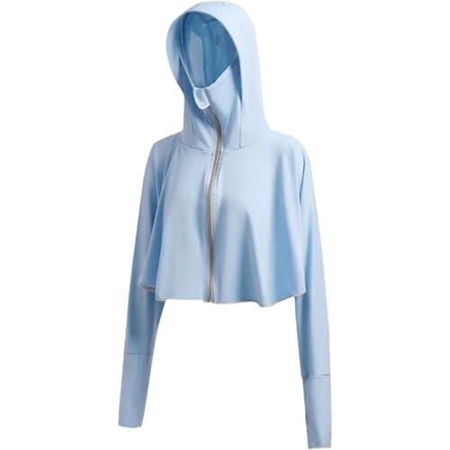 Chaqueta Solar para Mujer UPF 50+ Ropa Ligera de protección Solar con Capucha refrescante, Ropa de protección UV con Orificios para los Pulgares y Capucha para máscara para Actividades al Aire Libre