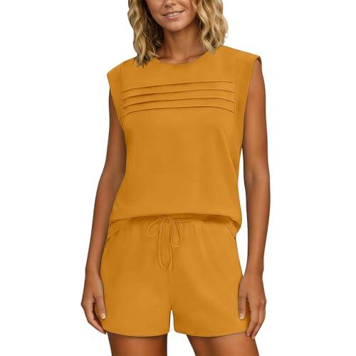 Generisch Conjunto de verano de dos piezas para mujer de camiseta y pantalones cortos, camiseta de manga corta con volantes y pantalones cortos con cordón, atuendo informal para días cálidos