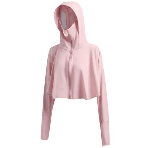 Chaqueta Solar para Mujer UPF 50+ Ropa Ligera de protección Solar con Capucha refrescante, Ropa de protección UV con Orificios para los Pulgares y Capucha para máscara para Actividades al Aire Libre