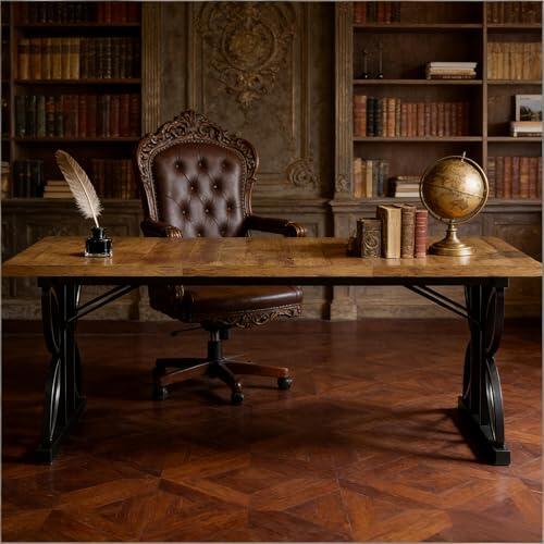 Escritorio de diseño industrial de 180 x 80 cm, mesa de oficina estable con tablero de partículas y estructura de metal, mesa de ordenador multifuncional para oficina en casa, oficina y conferencias