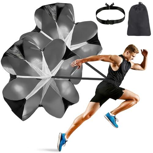 2 Piezas Paracaídas de Resistencia, Negro Paracaidas Entrenamiento, Paracaídas de Entrenamiento con Correa Ajustable, Paracaidas Velocidad, Paracaídas Resistencia para Sprint, Rugby, Fútbol, Béisbol
