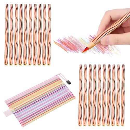 20 Lápices De Colores Curvos Y 1 Estuche Para Lápices, Herramientas De Pintura Para Estudiantes, Materiales Para Dibujar Arte, Adecuados Para Regalos.