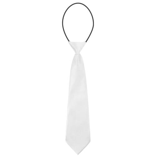 URAQT Corbata Preatada Niños, 28 X 7 cm Corbata de Satén Brillante, Corbatas Infantiles con Cordón Elástico Preanudado, Corbatas Formales para Bodas, Escolares Celebraciones, Cosplay(Blanco - 1 Pieza)