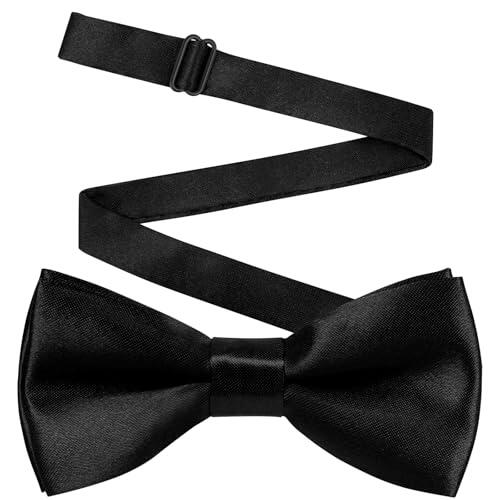 URAQT Pajarita de Satén para Niños, 10 X 5 cm Pajarita Preatada Infantil, Pajaritas Formales con Hebilla Preabrochada, Pajaritas Ajustables para Accesorio Uniformes, Bodas Celebraciones(Negro-1 Pieza)