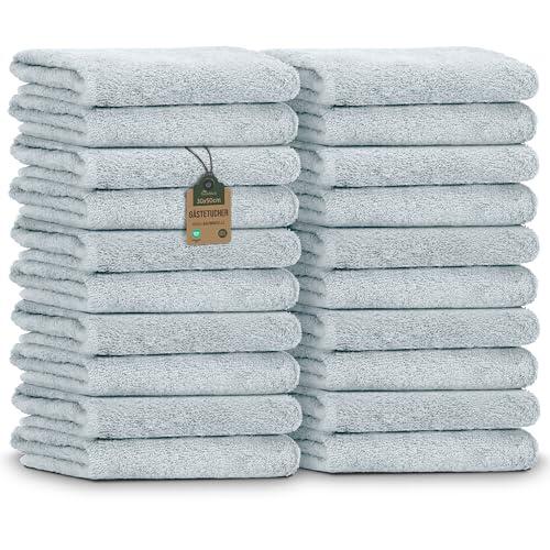 NatureMark Toallas de invitados, 20 unidades (30 x 50 cm), 100 % algodón, con certificado Öko-Tex, suaves, absorbentes y de fácil cuidado, para baño, invitados y spa, color azul primaveral
