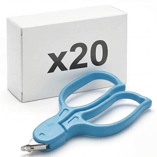 KMINA Quitagrapas (20 Unidades) Azul Estéril Desechable con Apertura Fácil Diseño Ergonómico Acero Inoxidable y ABS Sin Látex Envase Individual 97 x 5,4 mm