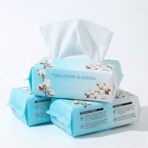 Toallitas Faciales Desechables 100% Algodón, Toallas Secas Limpieza Facial, Paños Desmaquillantes Secos y Húmedos, Toallitas Cara Sin Pelusa, Piel Sensible, 20 x 20 CM (180 Toallita / 3 Pack)