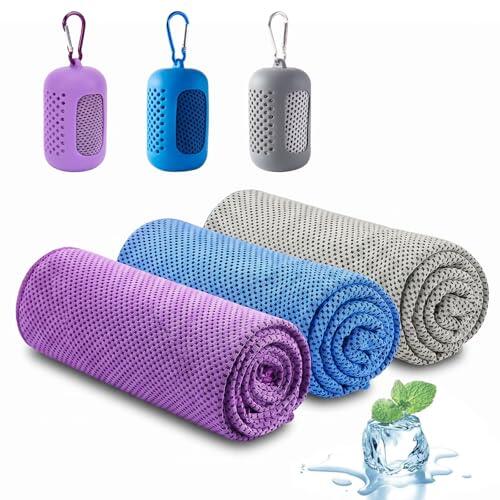 Dexpally 3 Piezas Toalla Gimnasio Toalla de Enfriamiento Microfibra Toalla Refrescante Deporte Cooling Towel Toallas de Refrigeración para Fitness, Yoga, Deporte, Viajes (Morado/Gris/Azul)