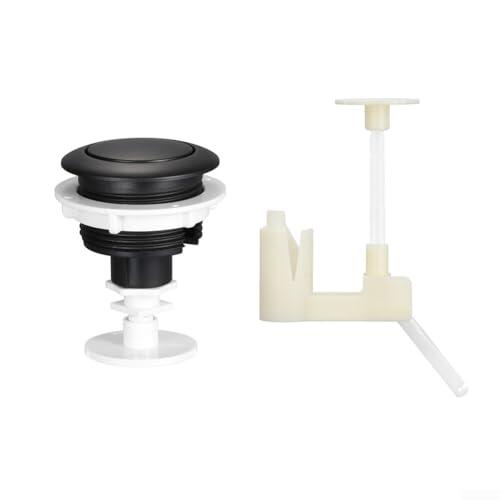 Botón de cisterna de inodoro, botón de descarga ABS de 55 mm para tanque, botón único o con opciones de soporte, pieza de repuesto para instalación de bricolaje en el baño, negro + soporte
