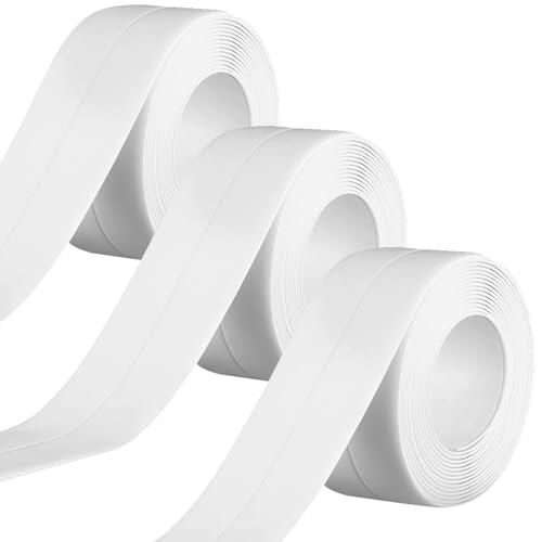 Zimoer 3 Piezas Rodapiés Flexible Autoadhesivo, PVC Zocalos Autoadhesivos, Embellecedor Encimera para Cocina Baño, Zocalo de Cocina (Blanco, 50 mm x 3,2 m)