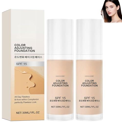 Luxe Color Correcting Foundation, base líquida termoreceptiva, hidratante, cobertura media a total, se adapta al tono de la piel, textura ligera para pieles maduras (2 unidades)