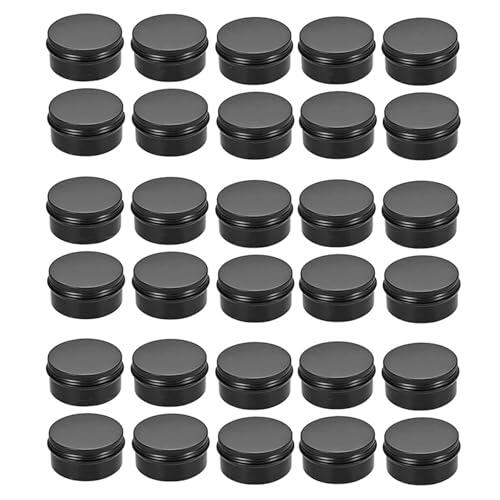 Frewurwer 30 Paquetes de Tarros Vacíos de 80 Ml, Latas de Aluminio Redondas Negras con Tapa de Rosca, Latas de Acero Metálico, Caja de Latas de Bálsamo Labial, Envases Cosméticos